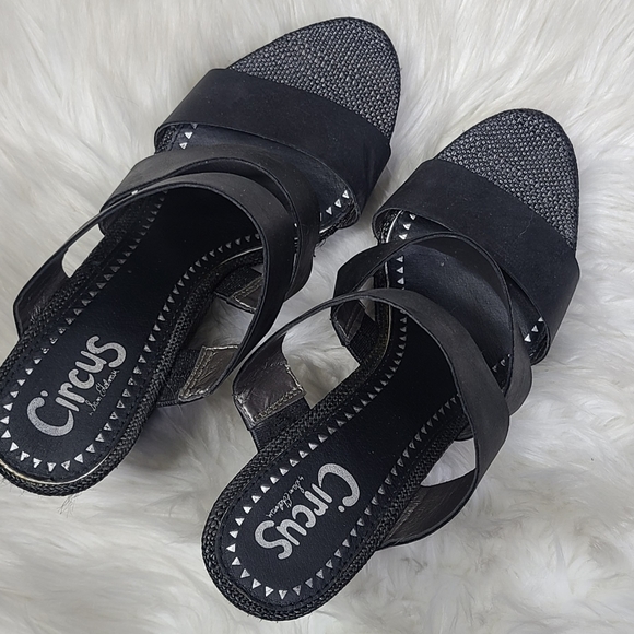 Circus by Sam Edelman Slip On Wedge Sandals Size 9.5 Black Woven Fabric Spring - Picture 9 of 9